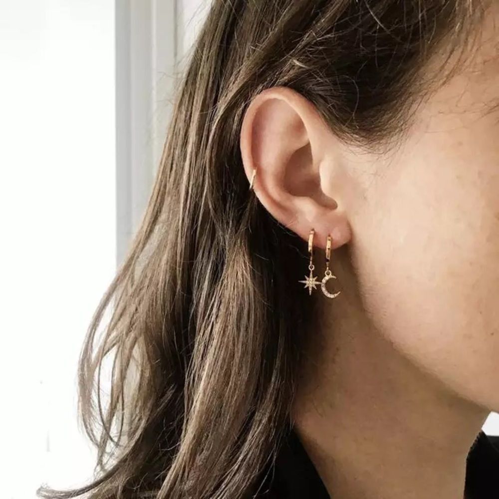 Star and Moon Small Huggie Hoop Earrings